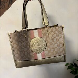 Coach Signature Canvas Tote - Pink and Gold